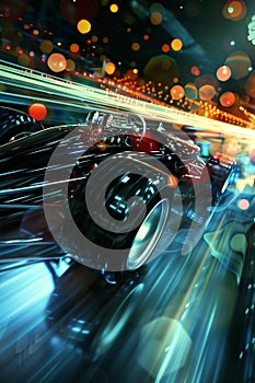 Vibrant racing bokeh background with dynamic car parts in motion