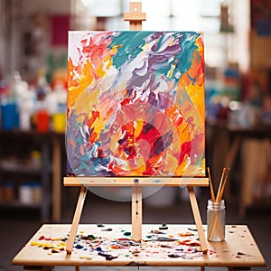Vibrant Rainbow Abstract: Dynamic Brush Strokes on Canvas photo