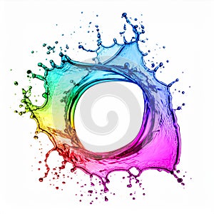 Vibrant Rainbow Colored Circular Splash on White Background Liquid Motion