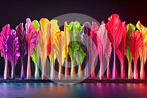Vibrant Rainbow Colored Leafy Vegetables Arranged in Gradient on Dark Background Healthy Food Concept