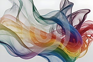 Vibrant rainbow-colored smoke flows dynamically, creating a mesmerizing illustration.