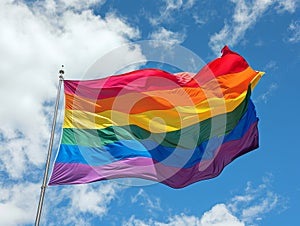 Vibrant Rainbow Flag Waving in the Sky