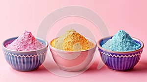 Vibrant Rainbow Powder Puffs in Trio of Bowls