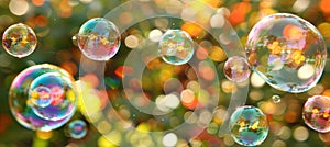 Vibrant rainbow reflections in soap bubble background creating stunning visual effects