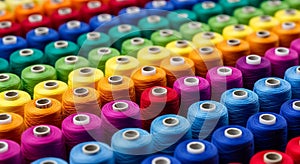 Vibrant rainbow of sewing thread spools