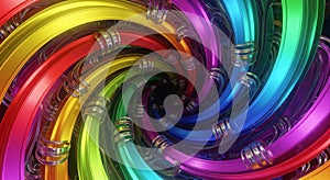 Rainbow Spiral Abstract Background with Vibrant Metallic Tubes