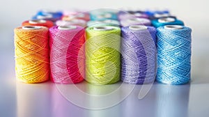 Vibrant Rainbow of Thread Spools on White Background