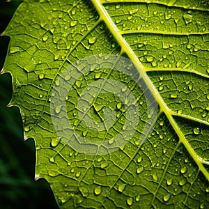 Vibrant Raindrops On Green Leaf: A Captivating Close-up Photo