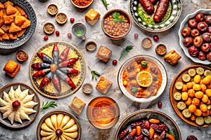 Vibrant Ramadan Kareem Iftar Table Adorned With Delicious Festive Treats