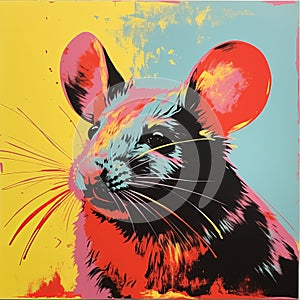 Vibrant Rat Painting On Colorful Background - Inspired By Nick Walker