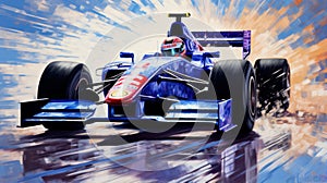 Vibrant Realism: Dark Violet And Blue Race Car Painting photo