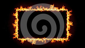 Fiery Rectangle Border Frame with Intense Flames on Black Background