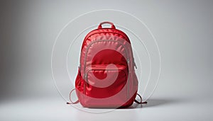 Vibrant Red Backpack on Grey Background