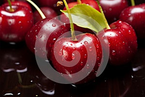 Vibrant red cherry, bursting with ripeness and natural sweetness