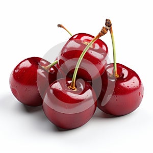 Vibrant Red Cherry Trio On White Background - Creative Commons Attribution