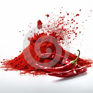 Vibrant Red Chili Powder On White Background - High Definition Image