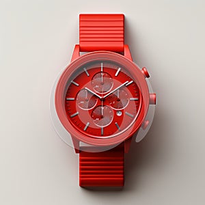 Vibrant Red Chronograph Watch With Detailed 3d Rendering