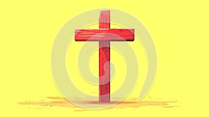 Vibrant Red cross against a yellow backdrop. Concept of faith, Christian symbol, spirituality, religious emblem, belief