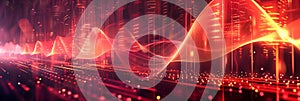Vibrant Red Data Waveforms in Futuristic Digital Environment