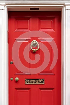 Vibrant Red Front Door in New England photo