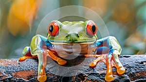 Vibrant Red-eyed Tree Frog found in the lush Costa Rican rainforest, showcasing its captivating emerald