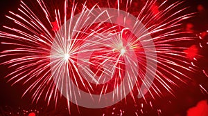 Vibrant Red Fireworks Exploding in Night Sky Celebrating Festive Occasions with Colorful Display