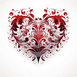 Vibrant Red Floral Heart Vector Design With Rococo Ornamentation