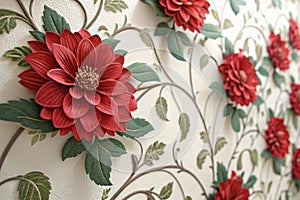 3D Decorative Red Flower Wallpaper photo