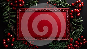 vibrant red frame beautifully encircled by charming Christmas decorations, creating an eye-catching holiday display