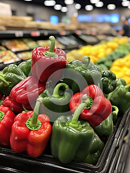 Vibrant Red and Green Peppers on Display