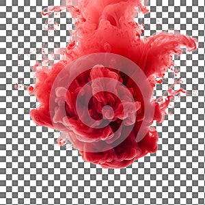 Vibrant Red Ink Swirling in Water on a Transparent Background