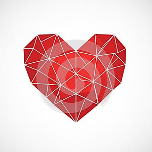 Vibrant red and the intricate pattern of triangles and polygons