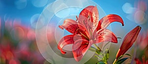 Vibrant Red Lily Flower Close Up