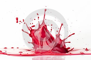 Vibrant red liquid splash on a white background