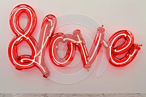 A vibrant red neon sign that reads \