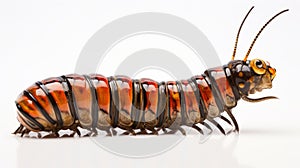 Vibrant Red And Orange Insect On White Background - Glazed Earthenware Style
