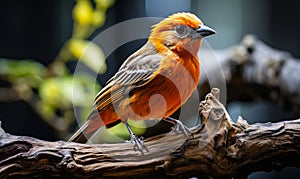 Vibrant red-orange songbird perched on a branch a stunning example of avian beauty in nature