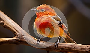 Vibrant red-orange songbird perched on a branch a stunning example of avian beauty in nature