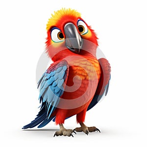 Vibrant Red Parrot: Realistic 3d Animation On White Background
