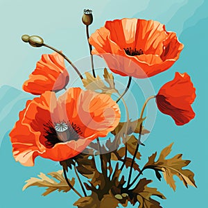 Vibrant Red Poppy Vector Artwork - Bright Floral Illustration Perfect for Modern Decor. Contemporary Floral Graphic Art.