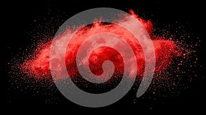 Vibrant Red Powder Explosion in Black Background Capturing the Dynamic Motion and Energy of Fine Particles Creating a Stunning