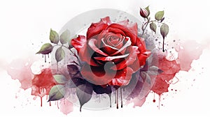 Vibrant Red Rose Illustration: Capturing Assertiveness and Passion on a Clean White Background.