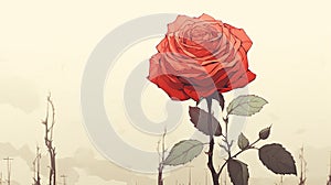 Vibrant Red Rose Illustration: Capturing Assertiveness and Passion on a Clean White Background.