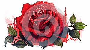 Vibrant Red Rose Illustration: Capturing Assertiveness and Passion on a Clean White Background.