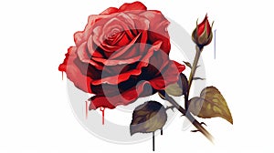 Vibrant Red Rose Illustration: Capturing Assertiveness and Passion on a Clean White Background.