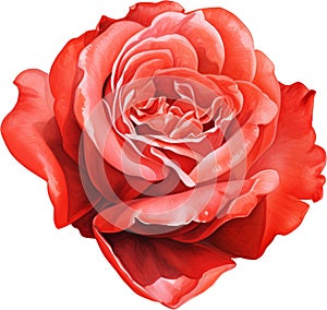 Vibrant Red Rose Isolated on White Background, watercolour clipart