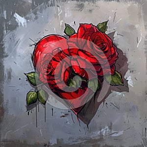 Vibrant Red Roses on Grunge Background
