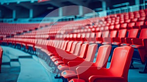 Vibrant Red Stadium Seats in Empty Arena. Generative ai
