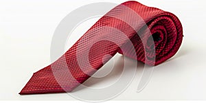 A vibrant red tie elegantly against a white background.