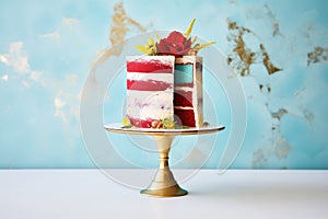 a vibrant red velvet cake on a stand